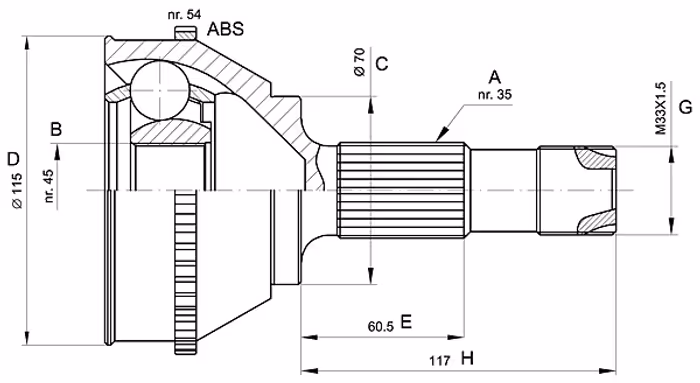Outer CV joint Peugeot Boxer Bus